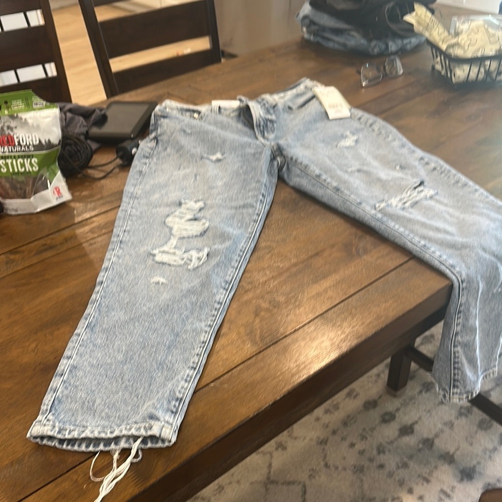 H&M Blue Relaxed Fit Jeans with Distressed Details